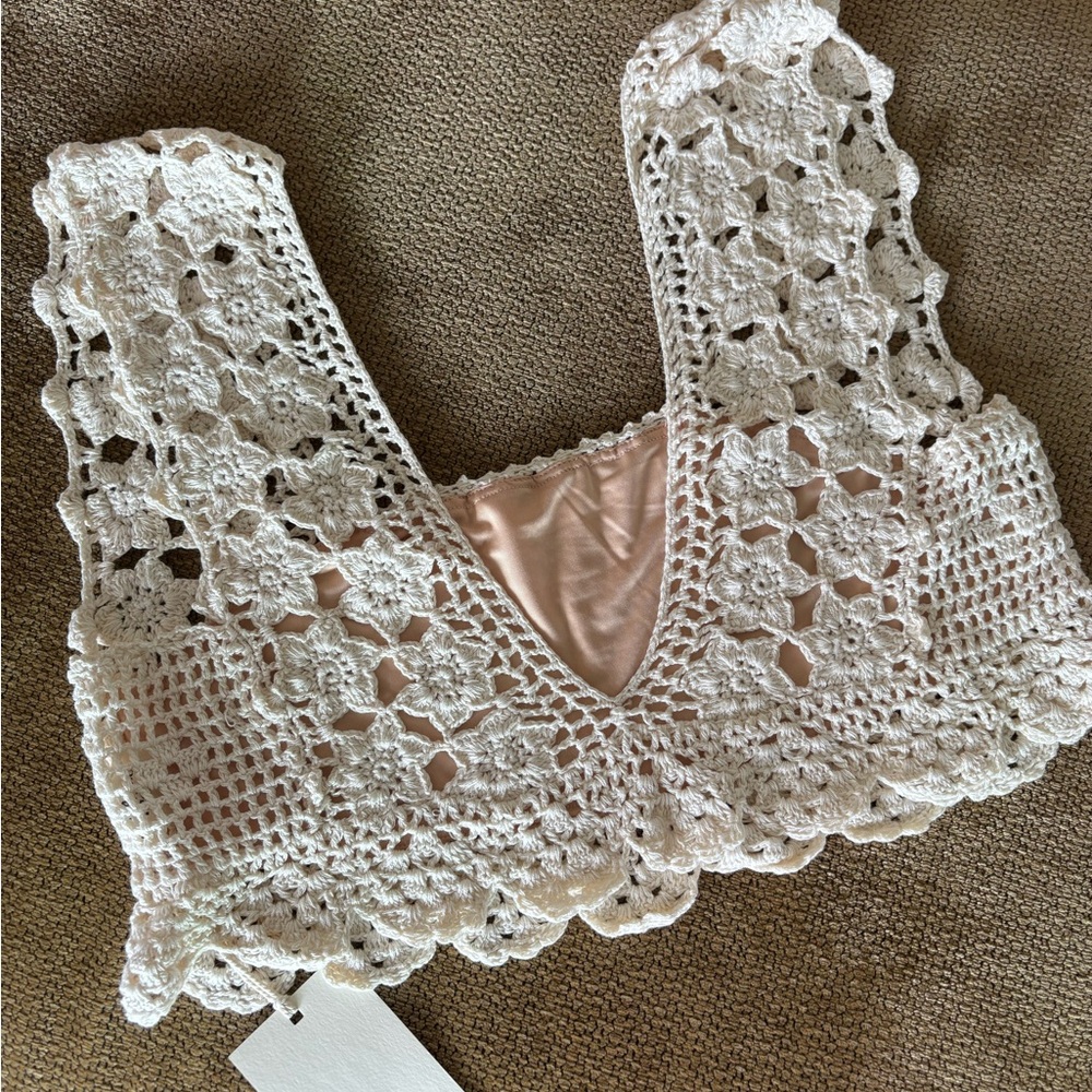 Chasing Unicorns Cream Crochet Square-Neck Crop Top - Picture 5 of 7